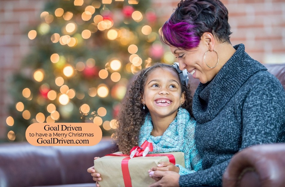 merry christmas grandmother with young girl opening presents